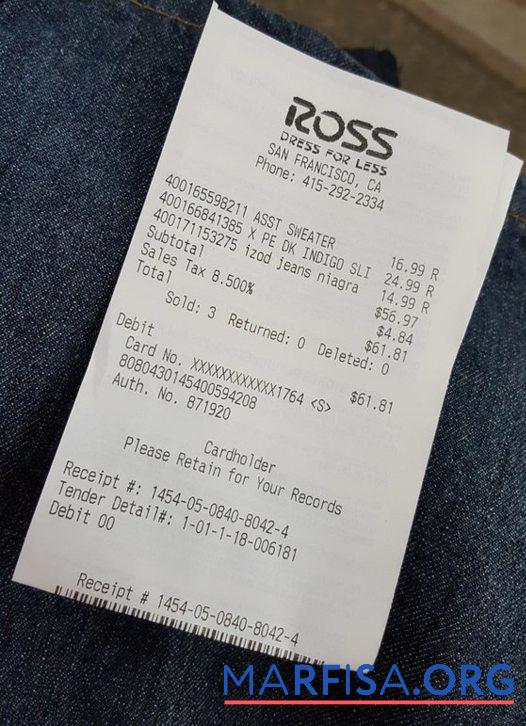 Blank Ross store payment receipt download for verification